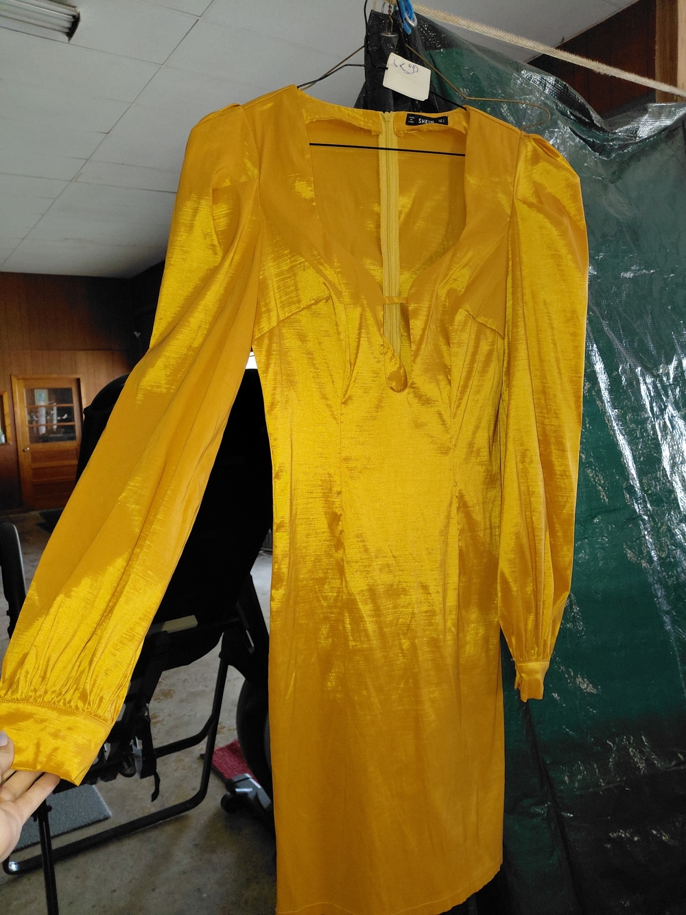 Elegant Mustard Gold Yellow Long-Sleeve Dress